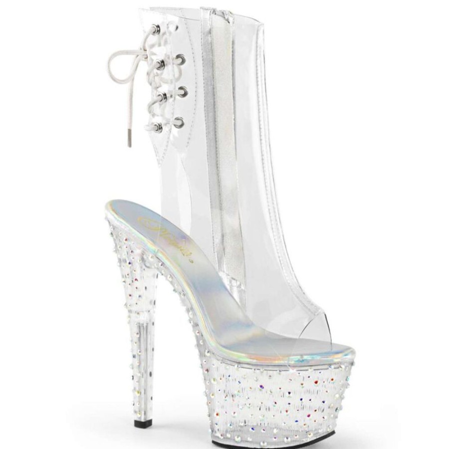 High Heels Pleaser | Pleaser Stiefelette Stardance-1018C-7 Transparent Silber Strass