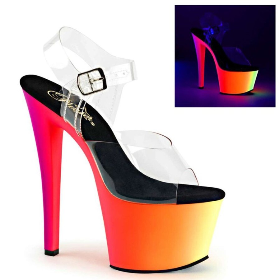 High Heels Pleaser | Pleaser Sandalette Rainbow-308Uv Transparent Neon-Blau