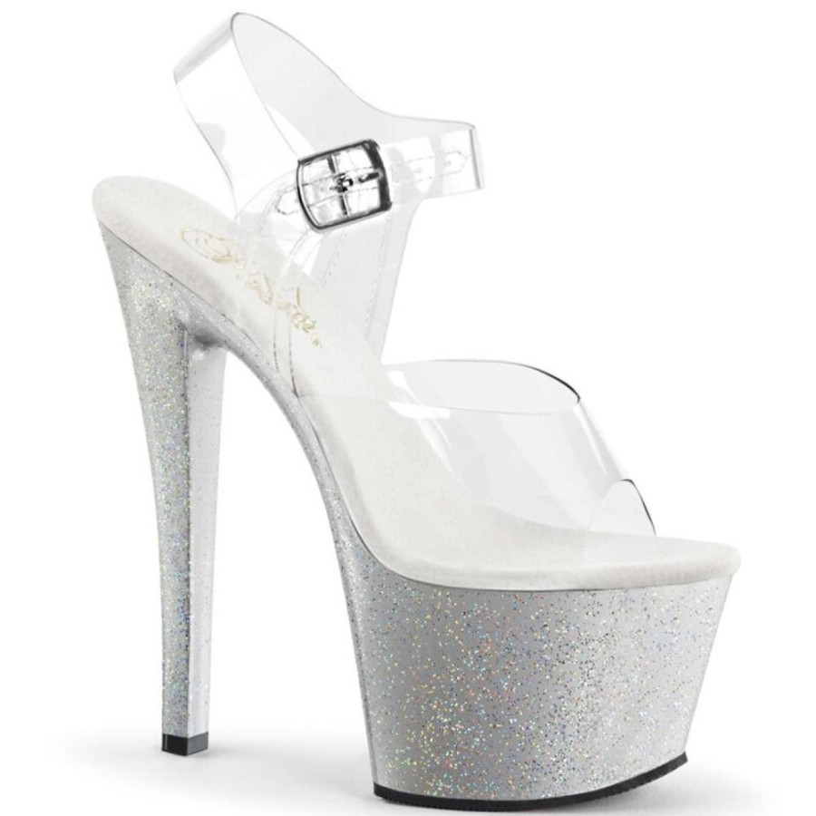 High Heels Pleaser | Pleaser Sandalette Sky-308Mg Transparent Silber Strass