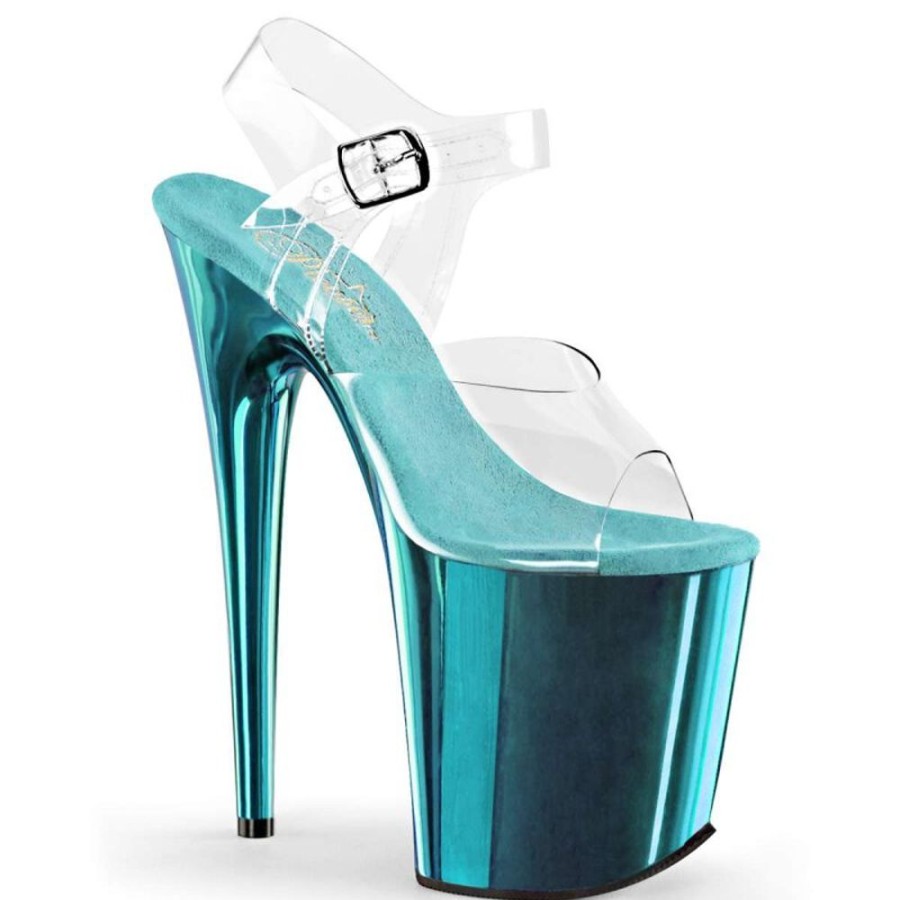 High Heels Pleaser | Pleaser Sandalette Flamingo-808 Transparent Turkis Chrom