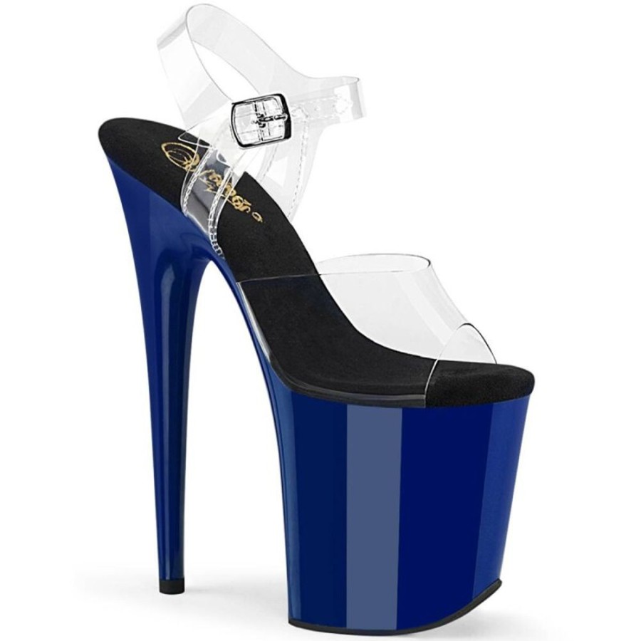 High Heels Pleaser | Pleaser Flamingo-808 Plateau Sandaletten Transparent Blau