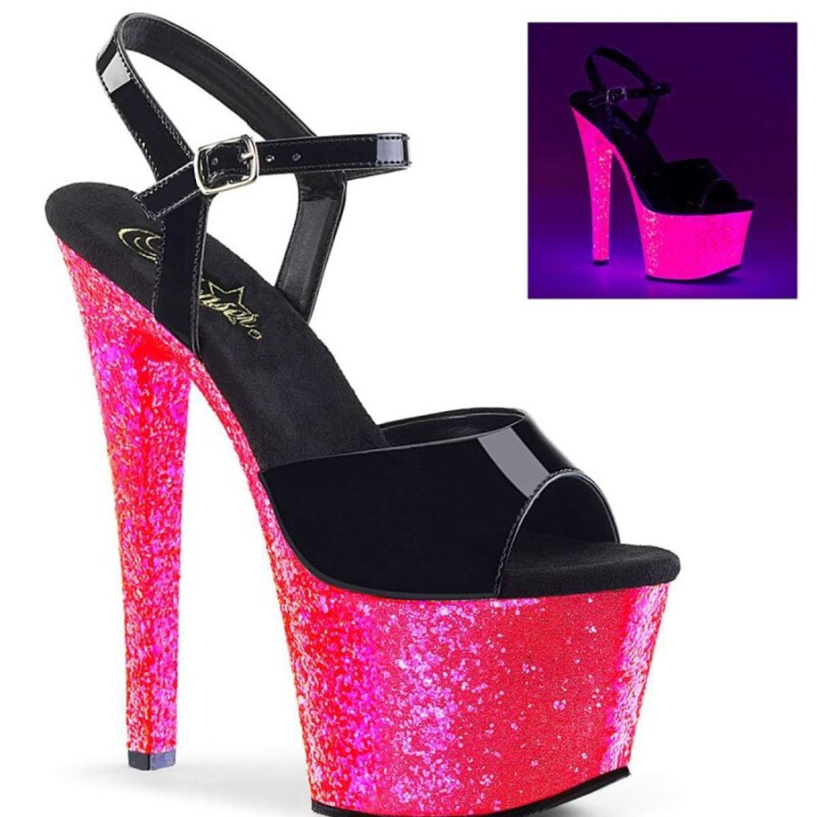 High Heels Pleaser | Pleaser Sandalette Sky-309Uvlg Schwarz Neon-Pink