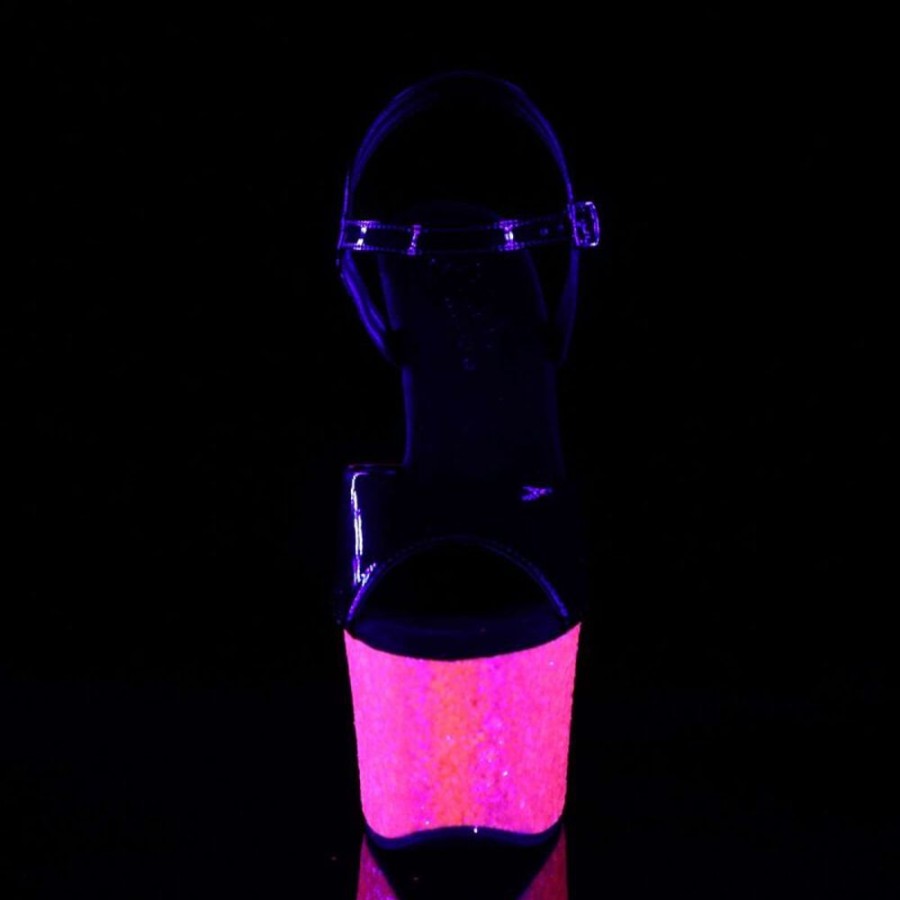 High Heels Pleaser | Pleaser Sandalette Sky-309Uvlg Schwarz Neon-Pink