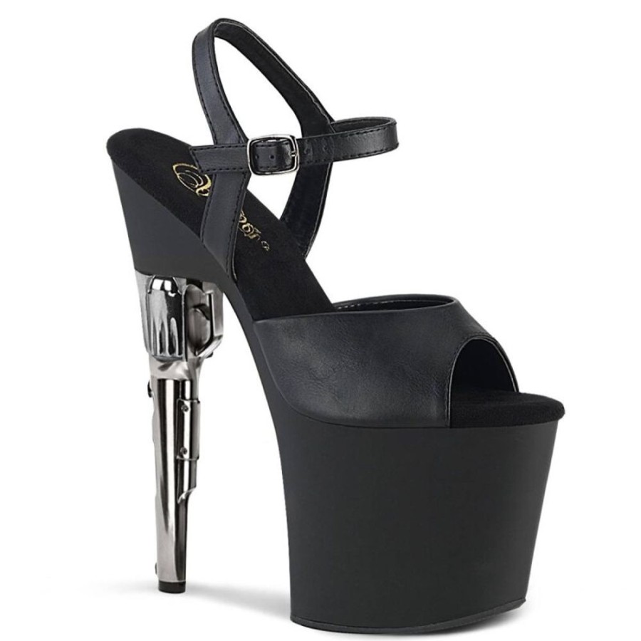 High Heels Pleaser | Pleaser Bondgirl-709 Plateau Sandaletten Kunstleder Schwarz