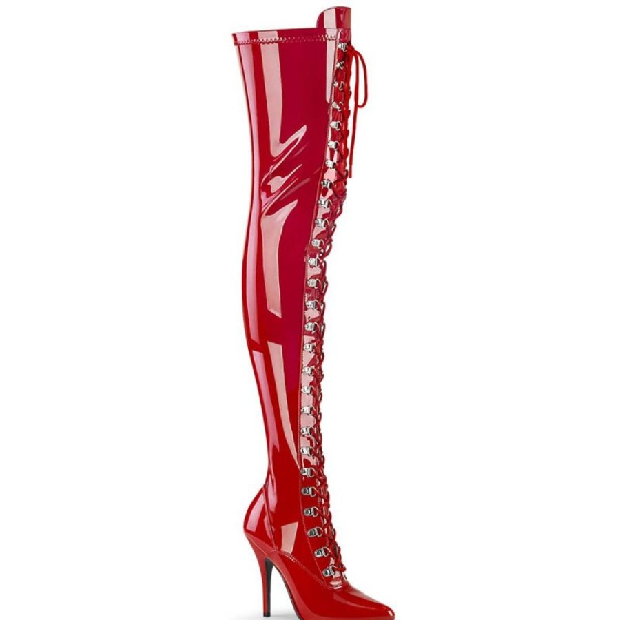 High Heels Pleaser | Pleaser Seduce-3024 Overknee Stiefel Lack Rot