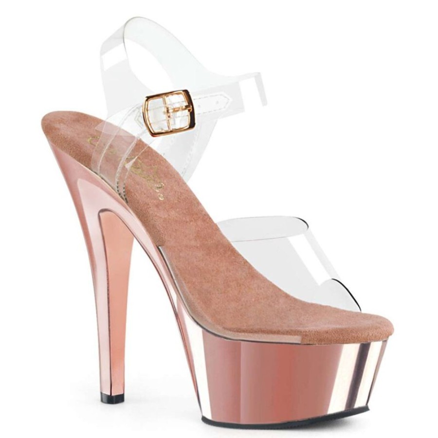 High Heels Pleaser | Pleaser Sandalette Kiss-208 Transparent Rose-Gold Chrom