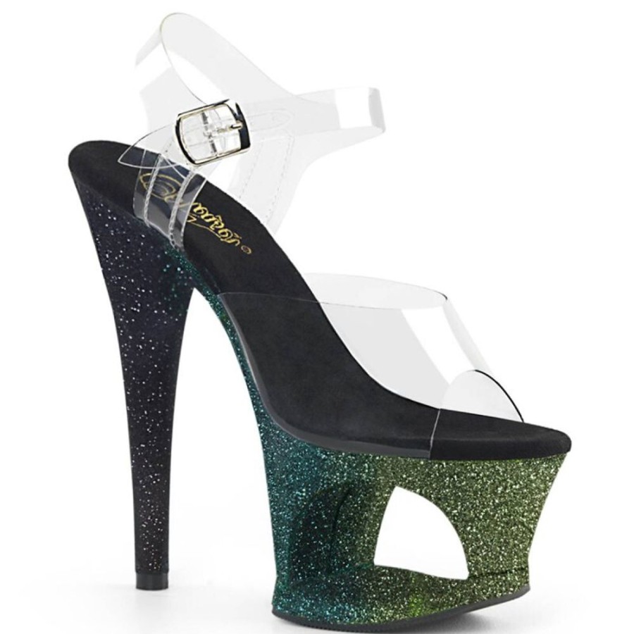 High Heels Pleaser | Pleaser Moon-708Ombre Plateau Sandaletten Transparent Grun