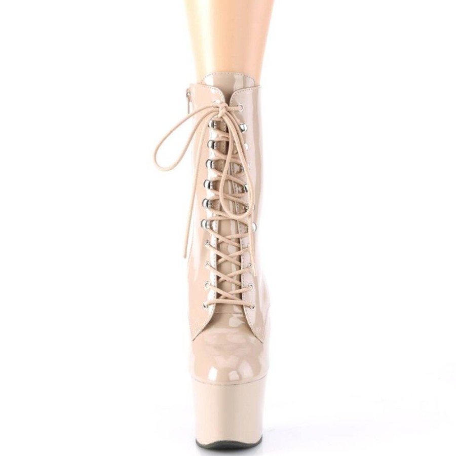 High Heels Pleaser | Pleaser Sky-1020 Plateau Stiefeletten Lack Beige