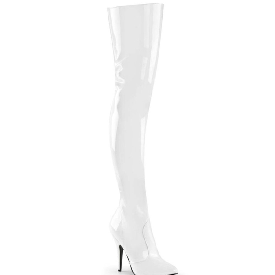 High Heels Pleaser | Pleaser Seduce-3010 Overknee Stiefel Lack Weis