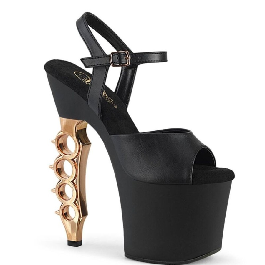 High Heels Pleaser | Pleaser Irongrip-709 Plateau Sandaletten Kunstleder Transparent Rose-Gold