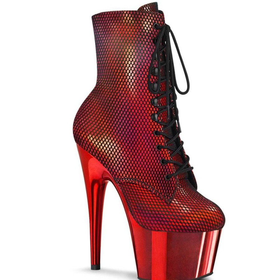 High Heels Pleaser | Pleaser Adore-1020Hfn Plateau Stiefeletten Mesh Holo Rot