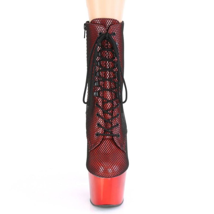 High Heels Pleaser | Pleaser Adore-1020Hfn Plateau Stiefeletten Mesh Holo Rot