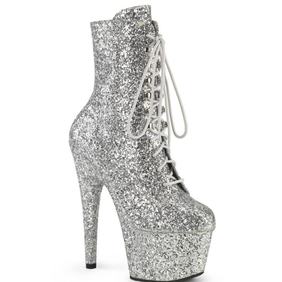 High Heels Pleaser | Pleaser Adore-1020Gwr Plateau Stiefeletten Glitter Silber