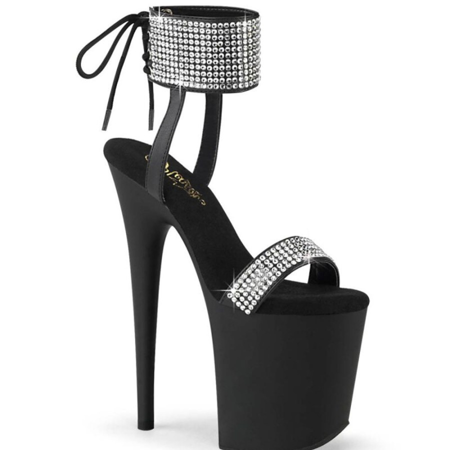 High Heels Pleaser | Pleaser Flamingo-870 Plateau Sandaletten Kunstleder Strass Schwarz Silber