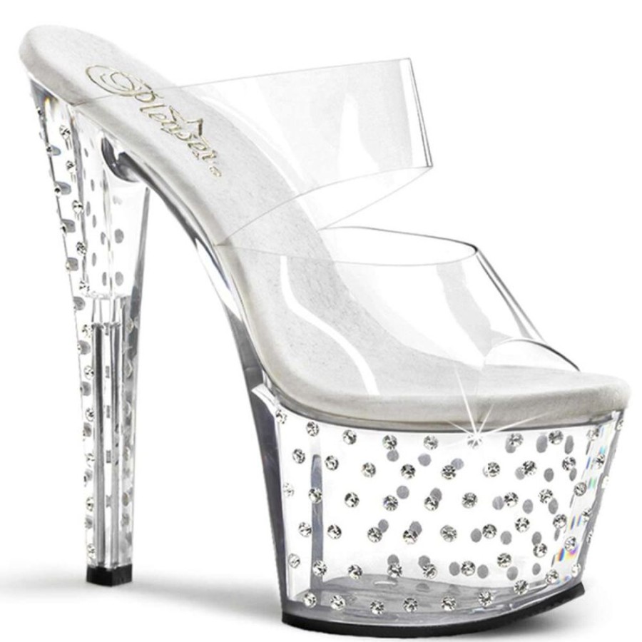 High Heels Pleaser | Pleaser Pantolette Stardust-702 Transparent Silber