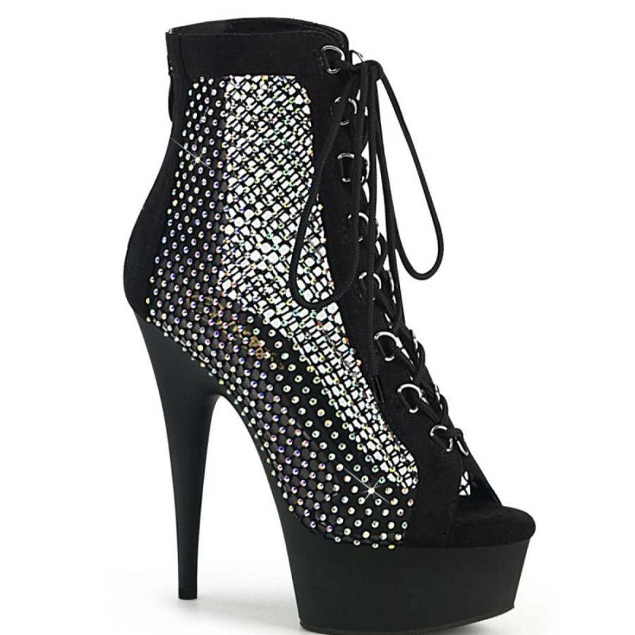 High Heels Pleaser | Pleaser Delight-600-33Rm Plateau Stiefeletten Kunstliches Wildleder Strass Schwarz