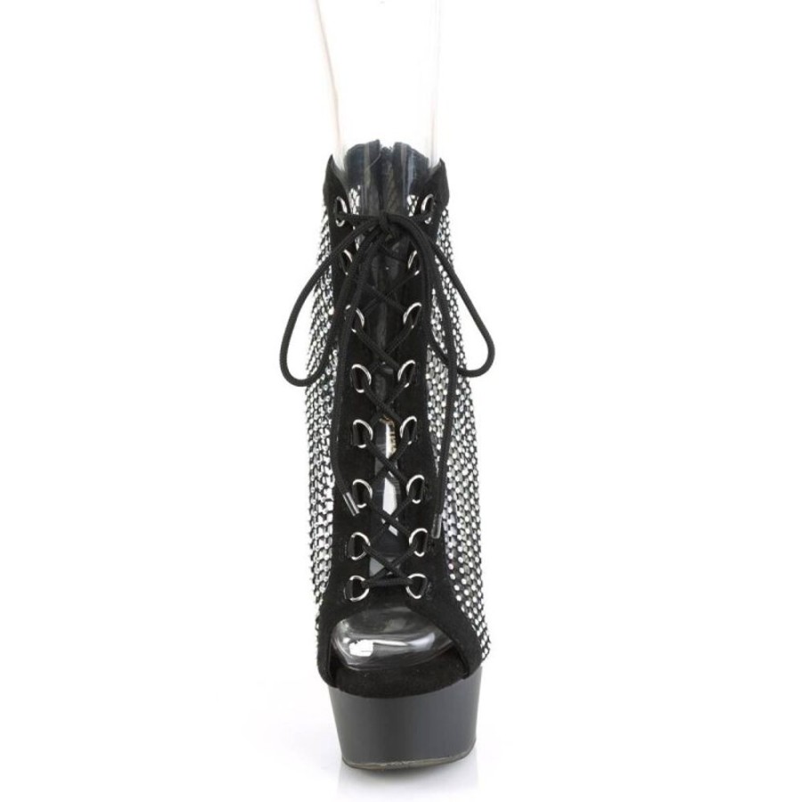 High Heels Pleaser | Pleaser Delight-600-33Rm Plateau Stiefeletten Kunstliches Wildleder Strass Schwarz