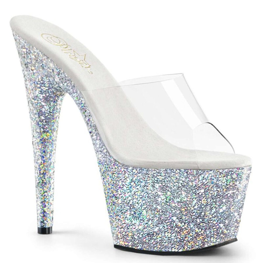 High Heels Pleaser | Pleaser Pantolette Adore-701Lg Transparent Silber Multi Glitter