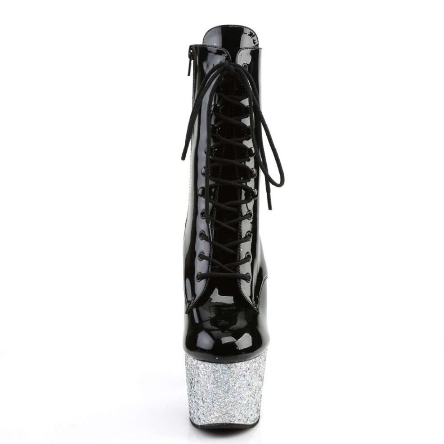 High Heels Pleaser | Pleaser Stiefelette Adore-1020Lg Schwarz Silber Multi Glitter