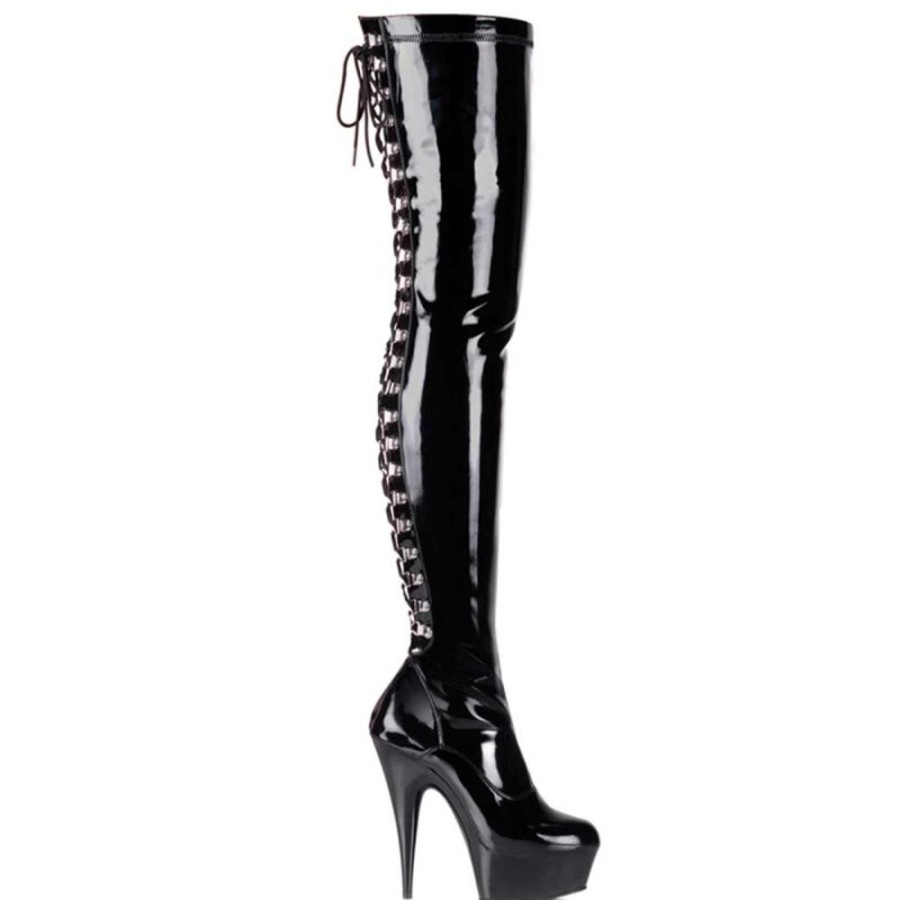 High Heels Pleaser | Pleaser Overknee Stiefel Delight-3063 Schwarz