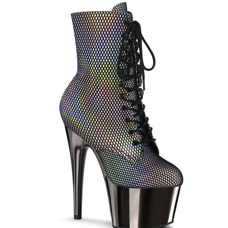 High Heels Pleaser | Pleaser Adore-1020Hfn Plateau Stiefeletten Mesh Holo Schwarz Bunt