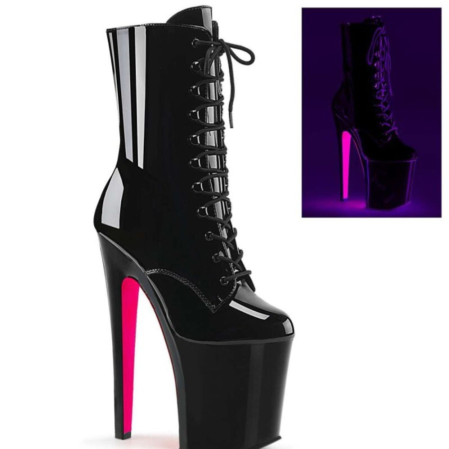 High Heels Pleaser | Pleaser Stiefelette Xtreme-1020Tt Schwarz Neon-Pink