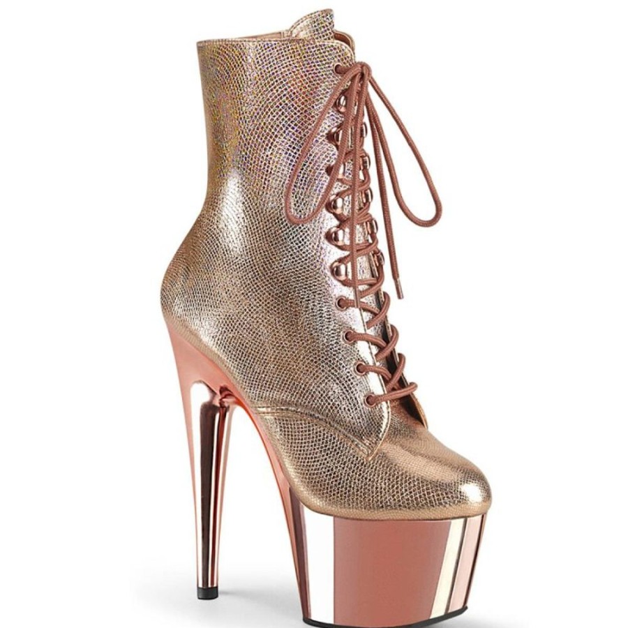 High Heels Pleaser | Pleaser Adore-1020 Plateau Stiefeletten Metallic Chrom Gold