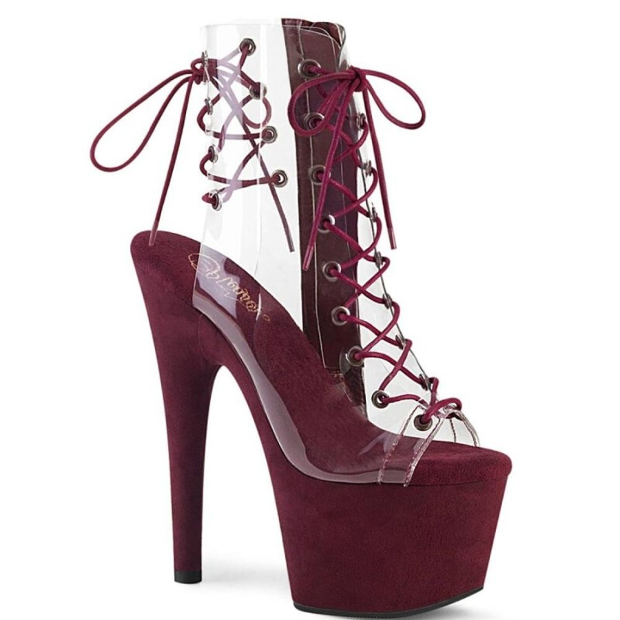 High Heels Pleaser | Pleaser Adore-700-30Fs Plateau Stiefeletten Kunstliches Wildleder Transparent Rot