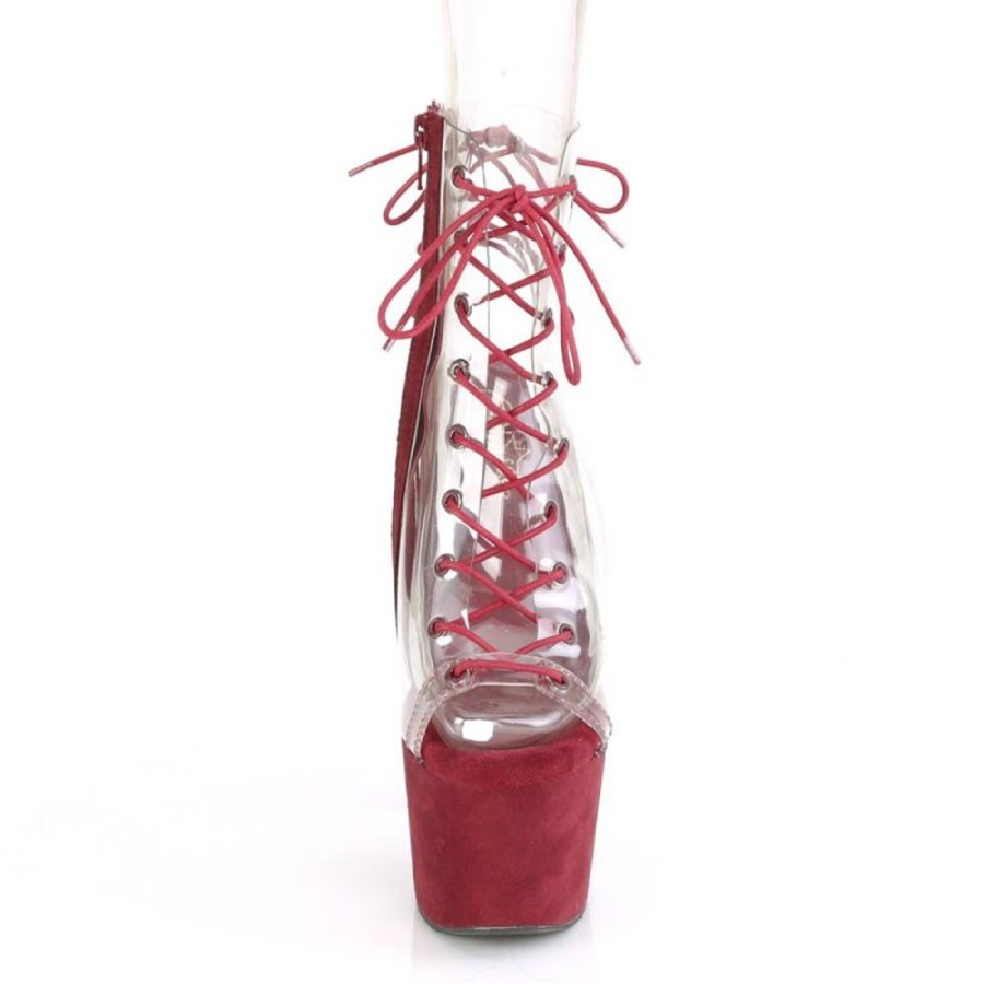 High Heels Pleaser | Pleaser Adore-700-30Fs Plateau Stiefeletten Kunstliches Wildleder Transparent Rot