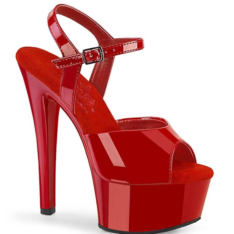 High Heels Pleaser | Pleaser Gleam-609 Plateau Sandaletten Lack Rot