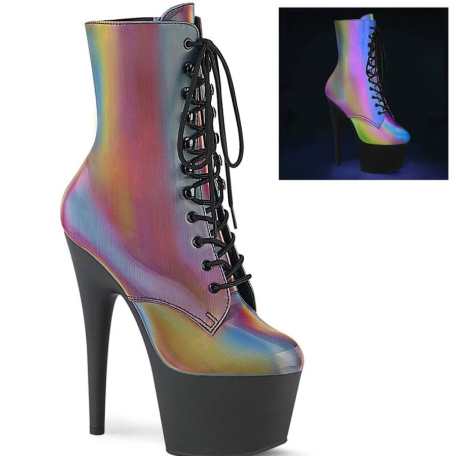 High Heels Pleaser | Pleaser Adore-1020Refl Plateau Stiefeletten Reflektion Bunt