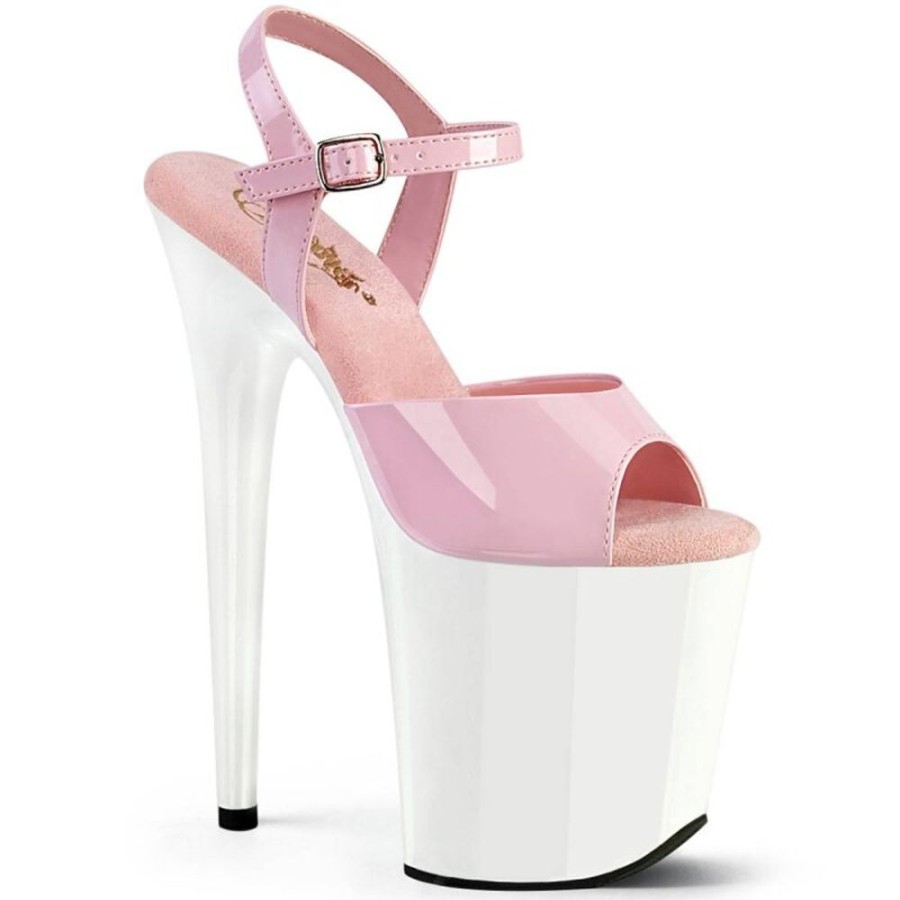 High Heels Pleaser | Pleaser Flamingo-809 Plateau Sandaletten Lack Rosa Weis