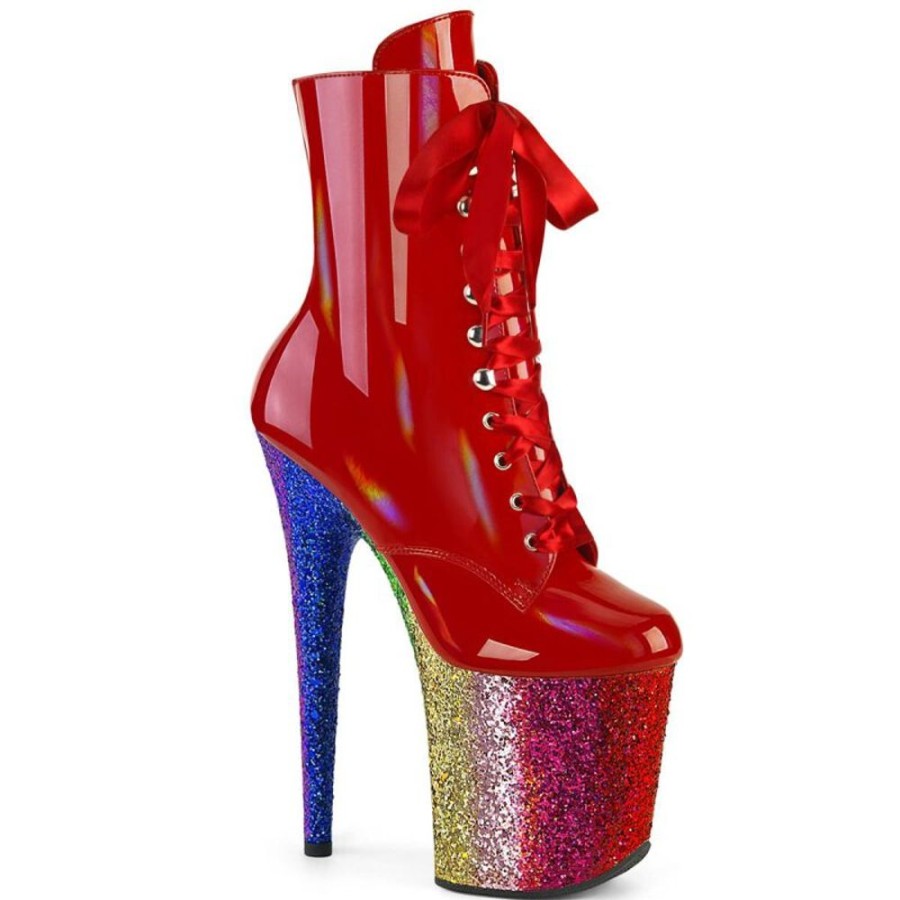 High Heels Pleaser | Pleaser Flamingo-1020Hg Plateau Stiefeletten Lack Glitter Rot Bunt