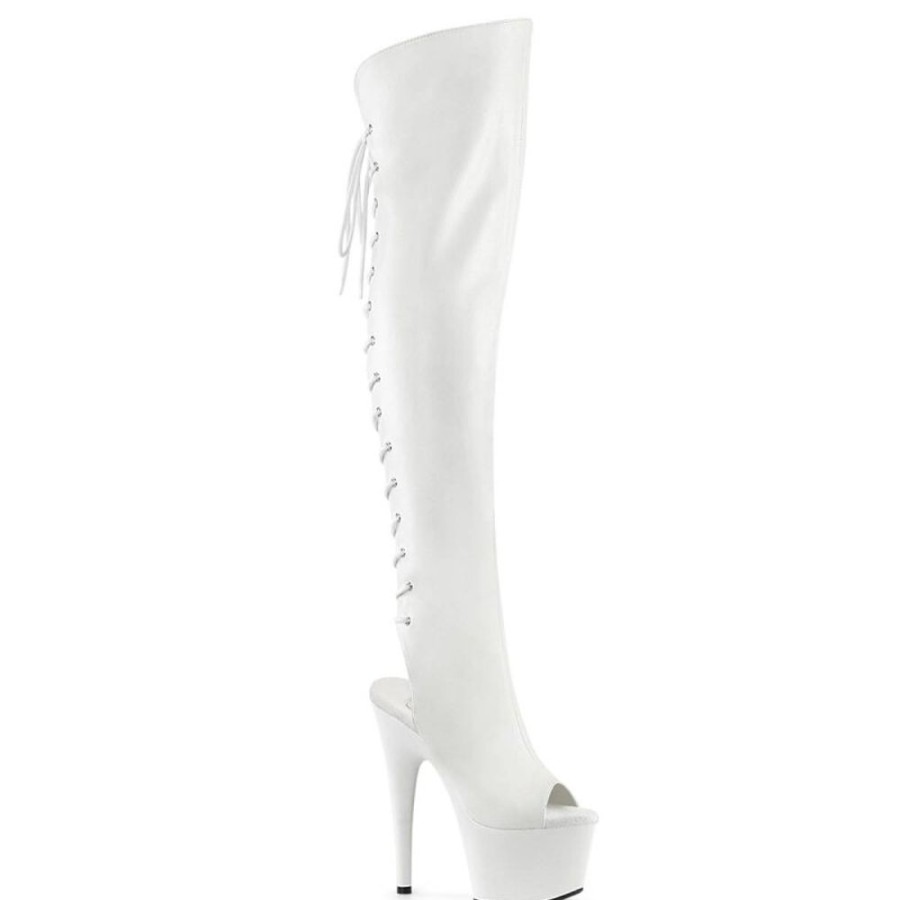 High Heels Pleaser | Pleaser Adore-3019 Plateau Overknee Stiefel Kunstleder Weis