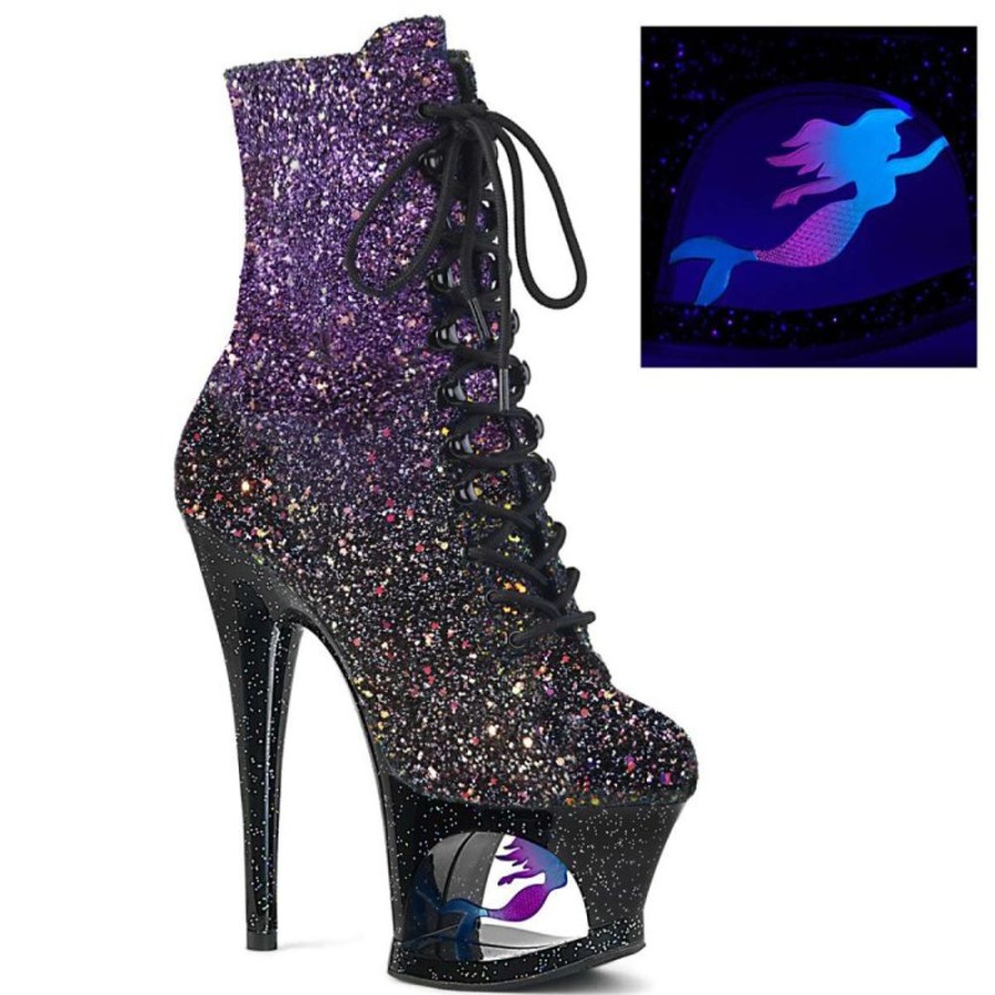 High Heels Pleaser | Pleaser Stiefelette Moon-1020Mer Schwarz Bunt Multi Glitter