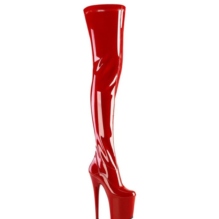 High Heels Pleaser | Pleaser Flamingo-4000 Plateau Overknee Stiefel Lack Rot