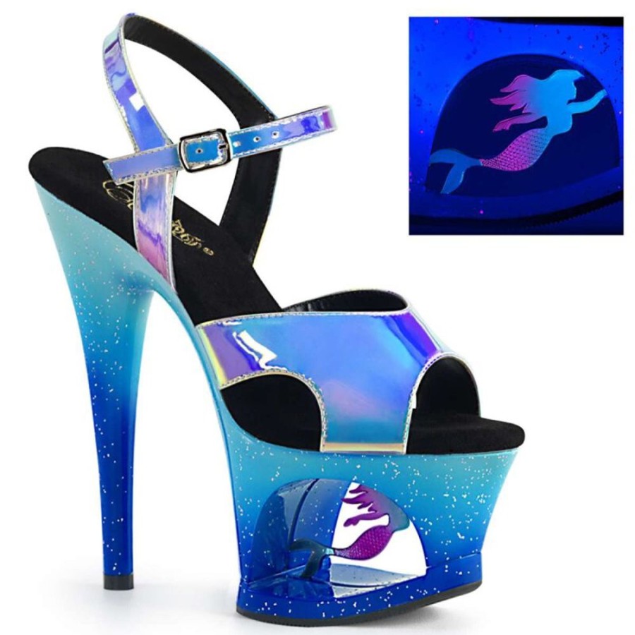 High Heels Pleaser | Pleaser Sandalette Moon-711Mer Blau Multi Glitter