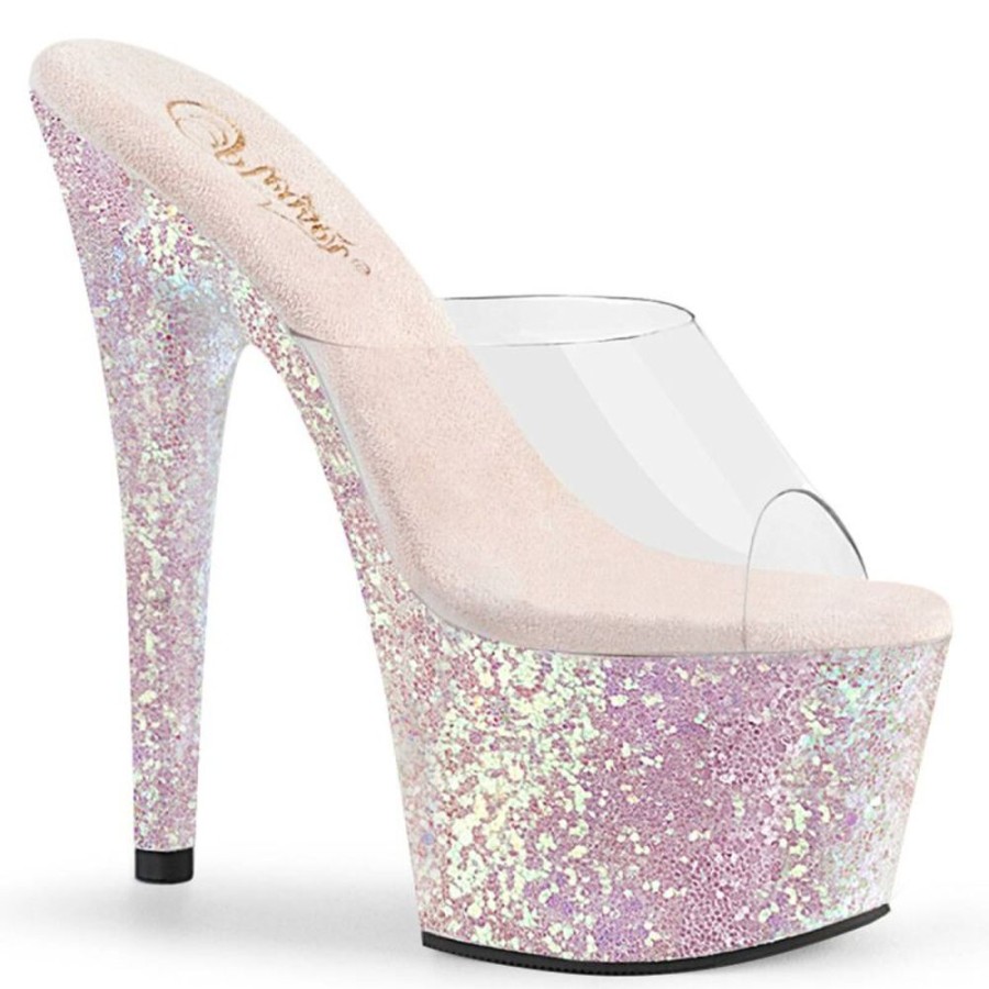 High Heels Pleaser | Pleaser Adore-701Lg Plateau Pantoletten Glitter Transparent Rosa