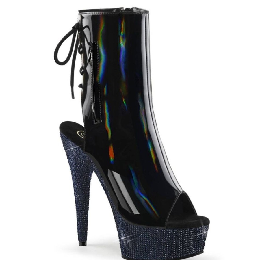 High Heels Pleaser | Pleaser Bejeweled-1018Dm-6 Plateau Stiefeletten Holo Strass Schwarz