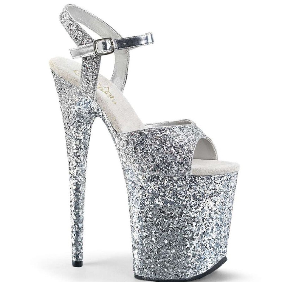 High Heels Pleaser | Pleaser Sandalette Flamingo-810Lg Silber Glitter