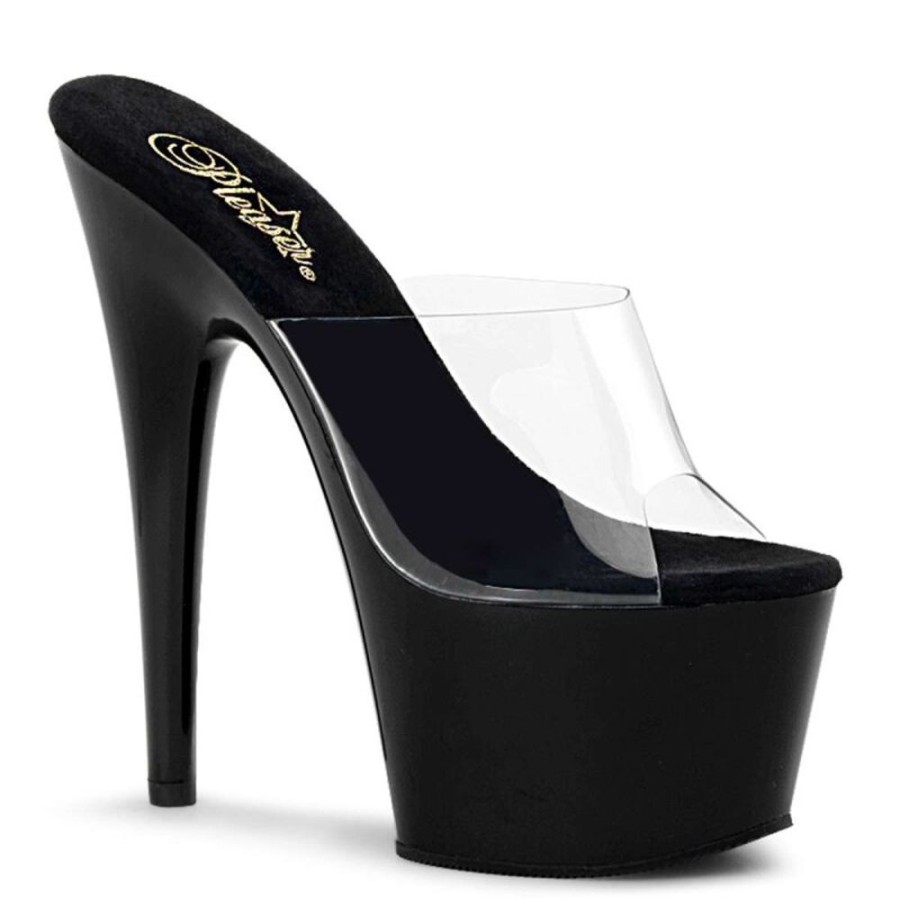 High Heels Pleaser | Pleaser Pantolette Adore-701 Transparent Schwarz