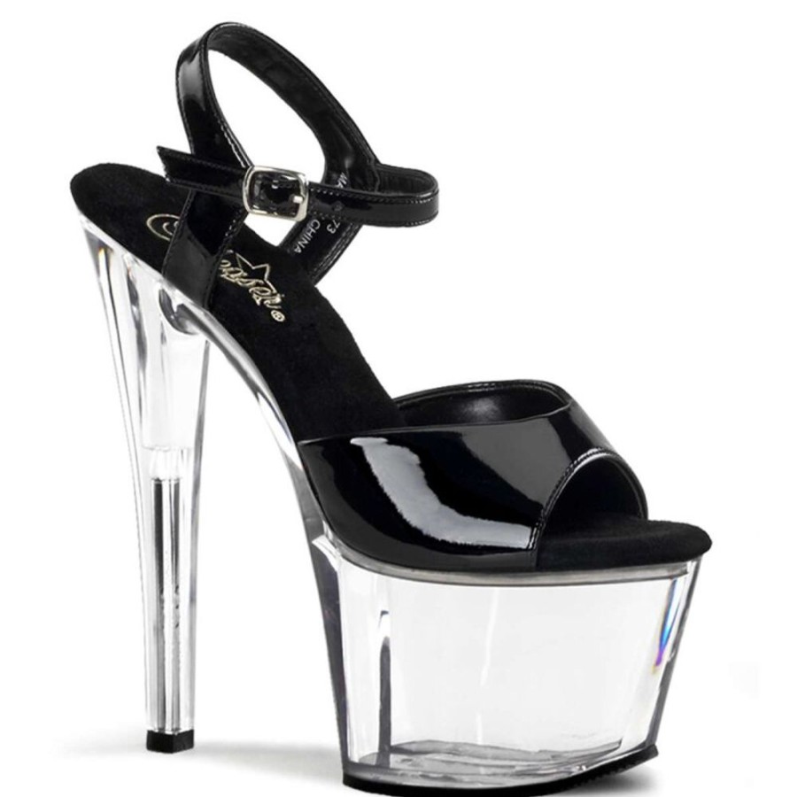 High Heels Pleaser | Pleaser Sandalette Sky-309 Schwarz Transparent