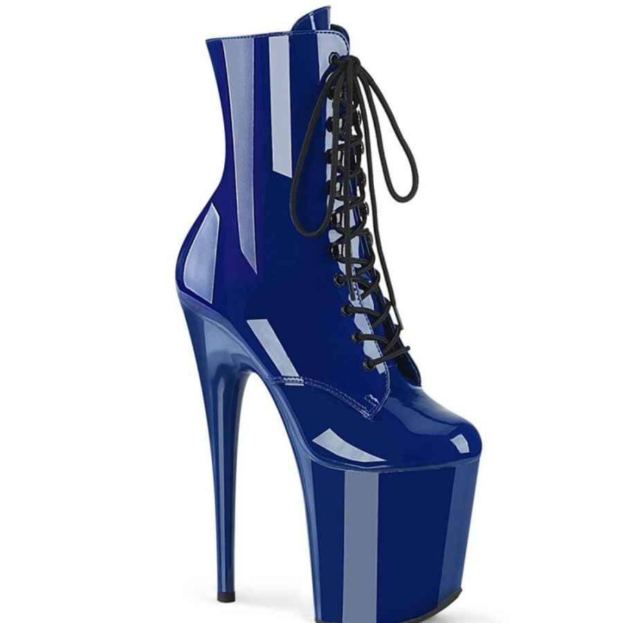 High Heels Pleaser | Pleaser Flamingo-1020 Plateau Stiefeletten Lack Blau