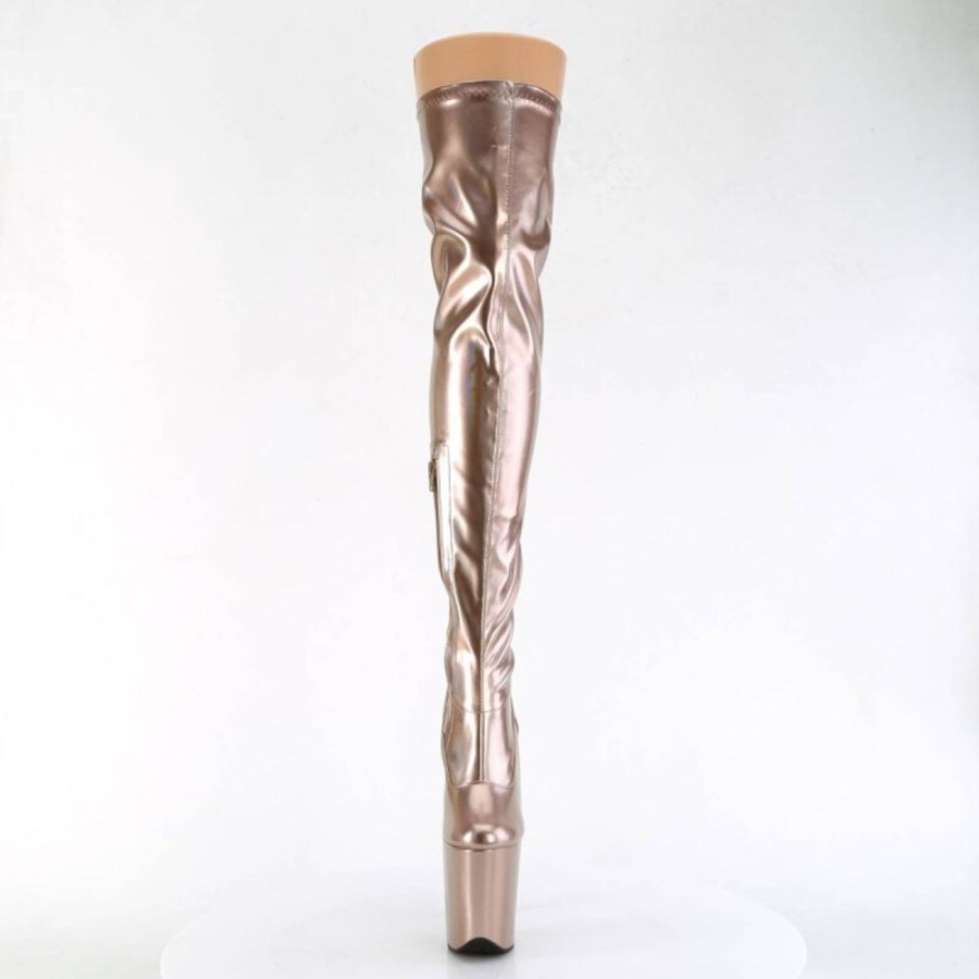 High Heels Pleaser | Pleaser Flamingo-3000Hwr Plateau Overknee Stiefel Lack Holo Rose-Gold