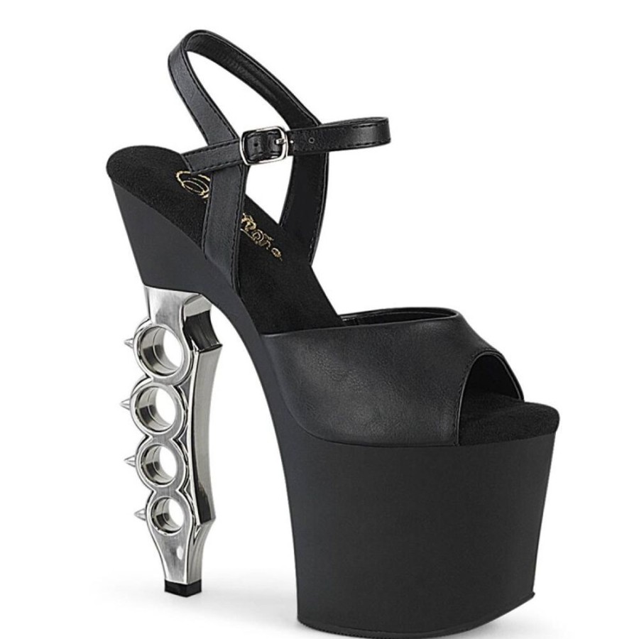 High Heels Pleaser | Pleaser Irongrip-709 Plateau Sandaletten Leder Transparent Silber