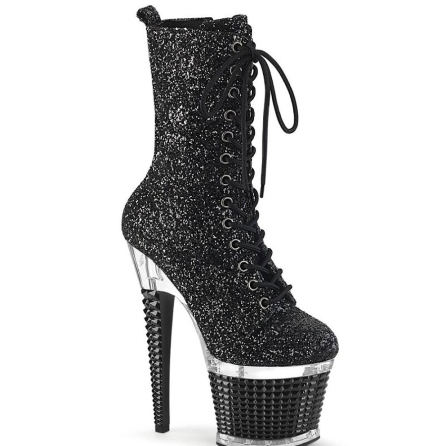 High Heels Pleaser | Pleaser Spectator-1040G Plateau Stiefeletten Glitter Schwarz