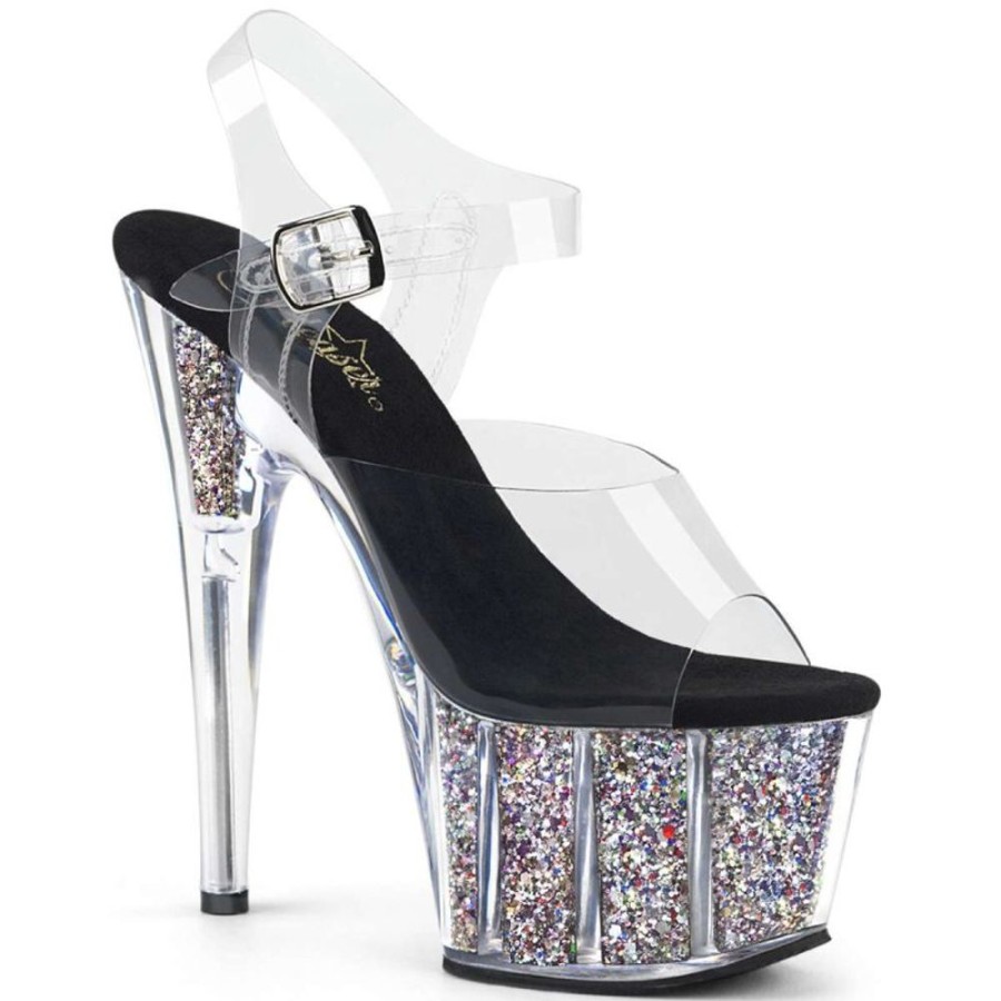 High Heels Pleaser | Pleaser Sandalette Adore-708Cg Transparent Silber Multi Glitter