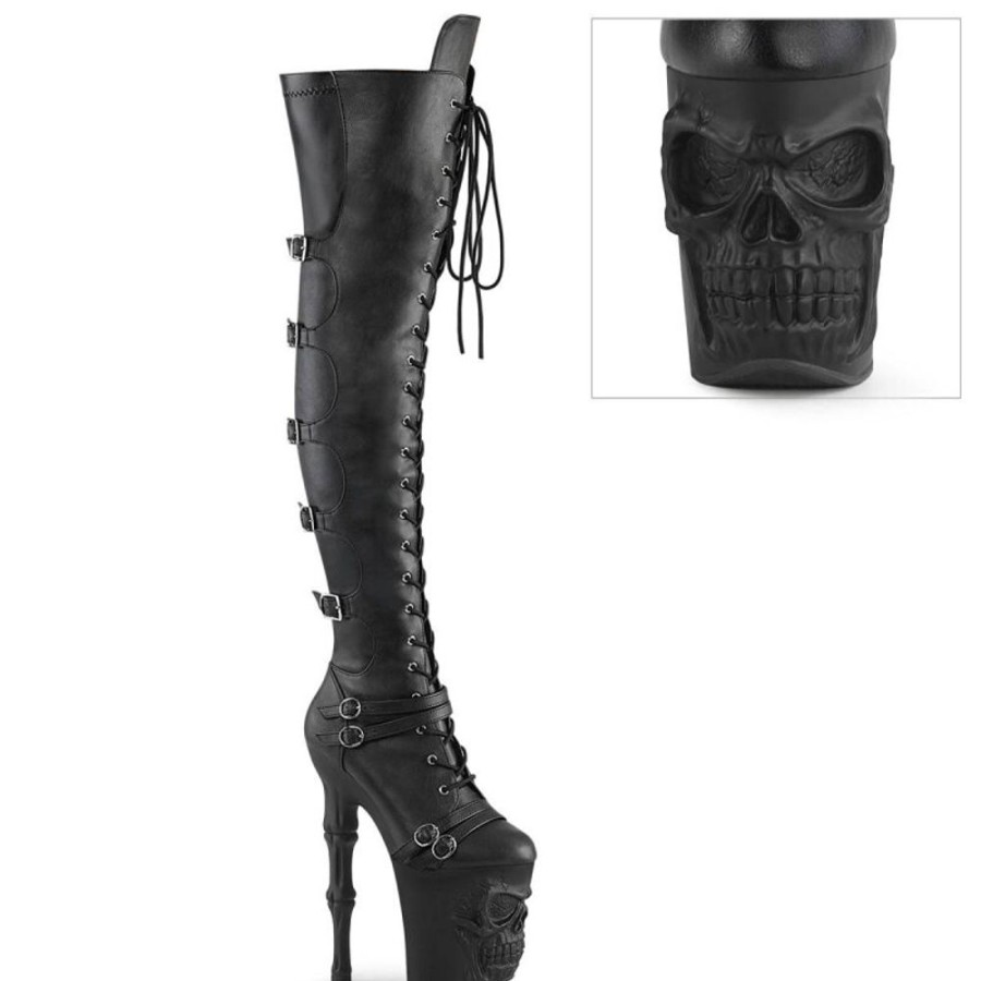 High Heels Pleaser | Pleaser Rapture-3045 Plateau Overknee Stiefel Kunstleder Schwarz