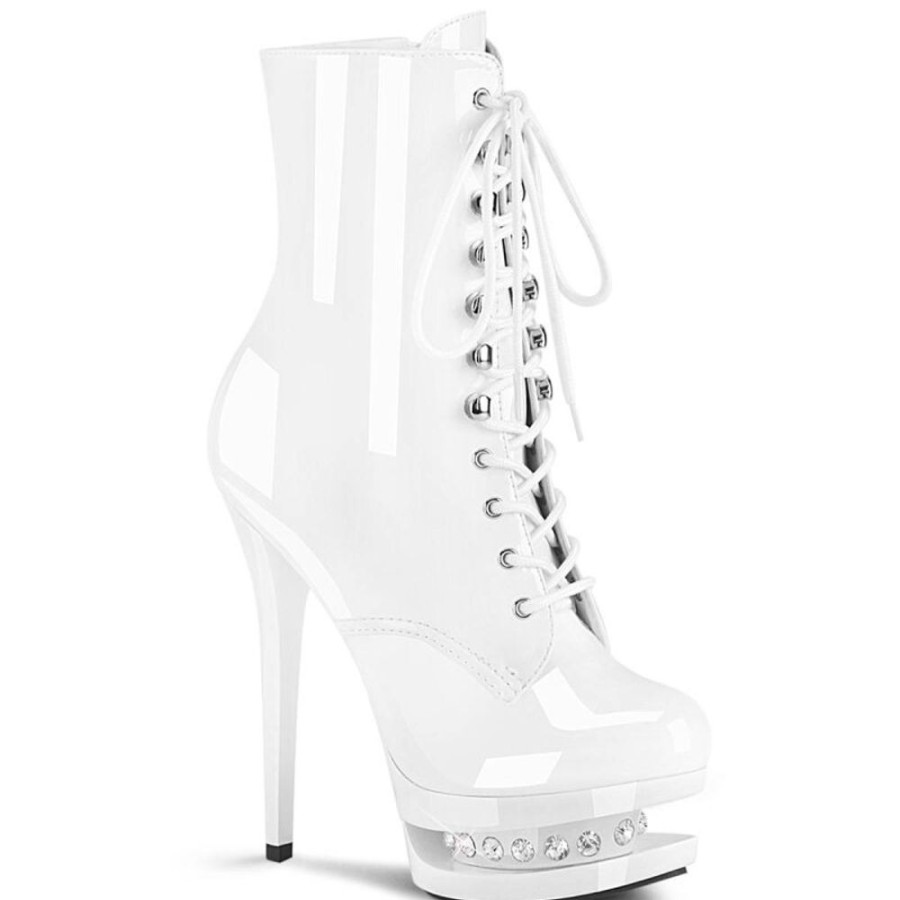 High Heels Pleaser | Pleaser Blondie-R-1020 Plateau Stiefeletten Lack Chrom Weis