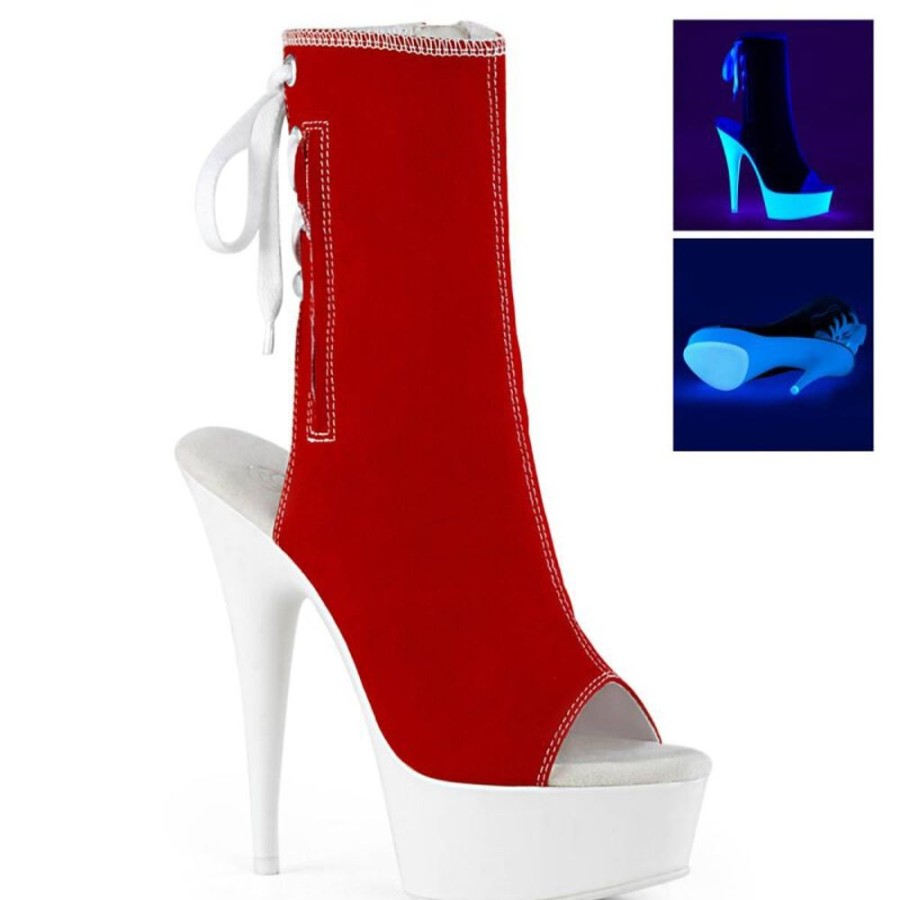 High Heels Pleaser | Pleaser Delight-1018Sk Plateau Stiefeletten Neon Rot Weis